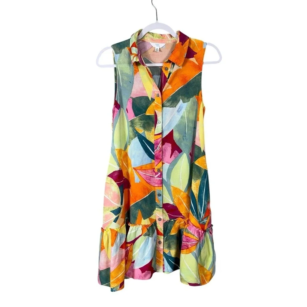 Womens‎ Sleeveless Floral Tiered Dress XS Beach Tropical Resort Vacation Pockets